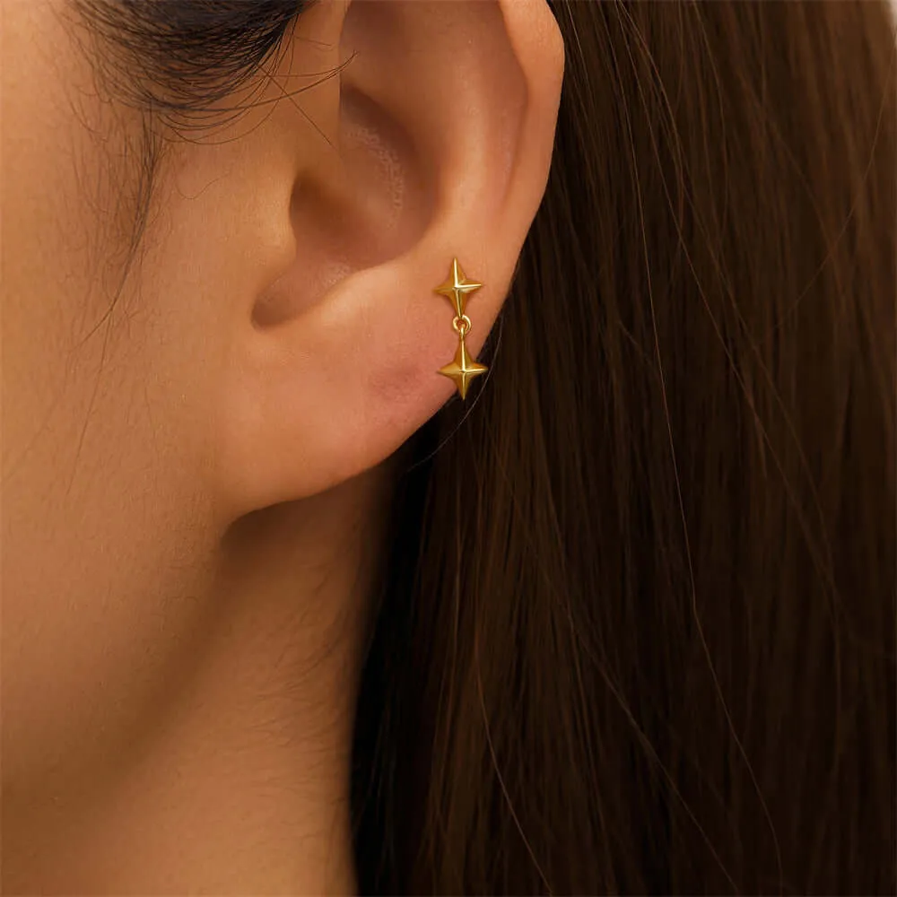 925 Silver Double Star Pendant Flat Back Earrings
