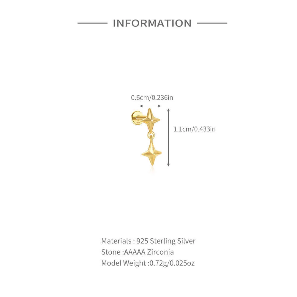 925 Silver Double Star Pendant Flat Back Earrings