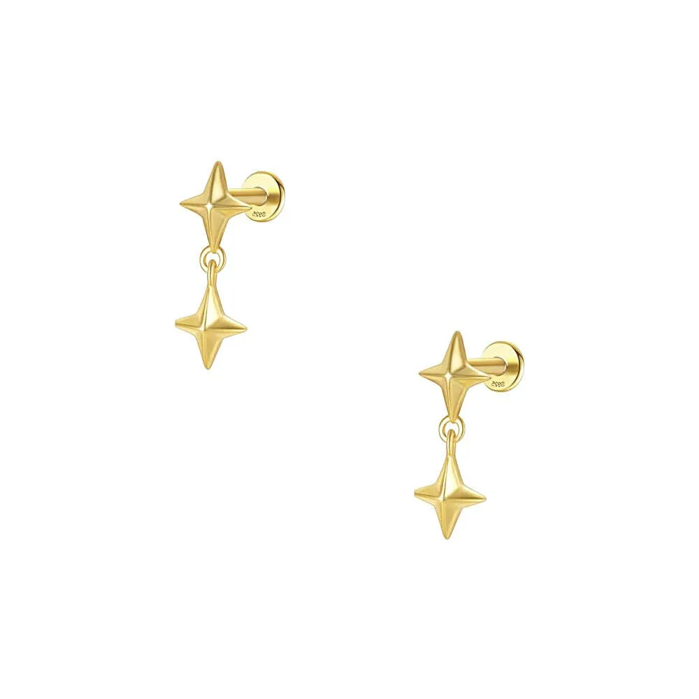 925 Silver Double Star Pendant Flat Back Earrings