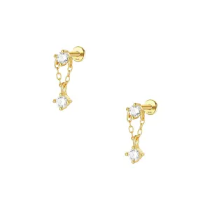 925 Silver Round CZ Diamond Pendant Flat Back Earrings