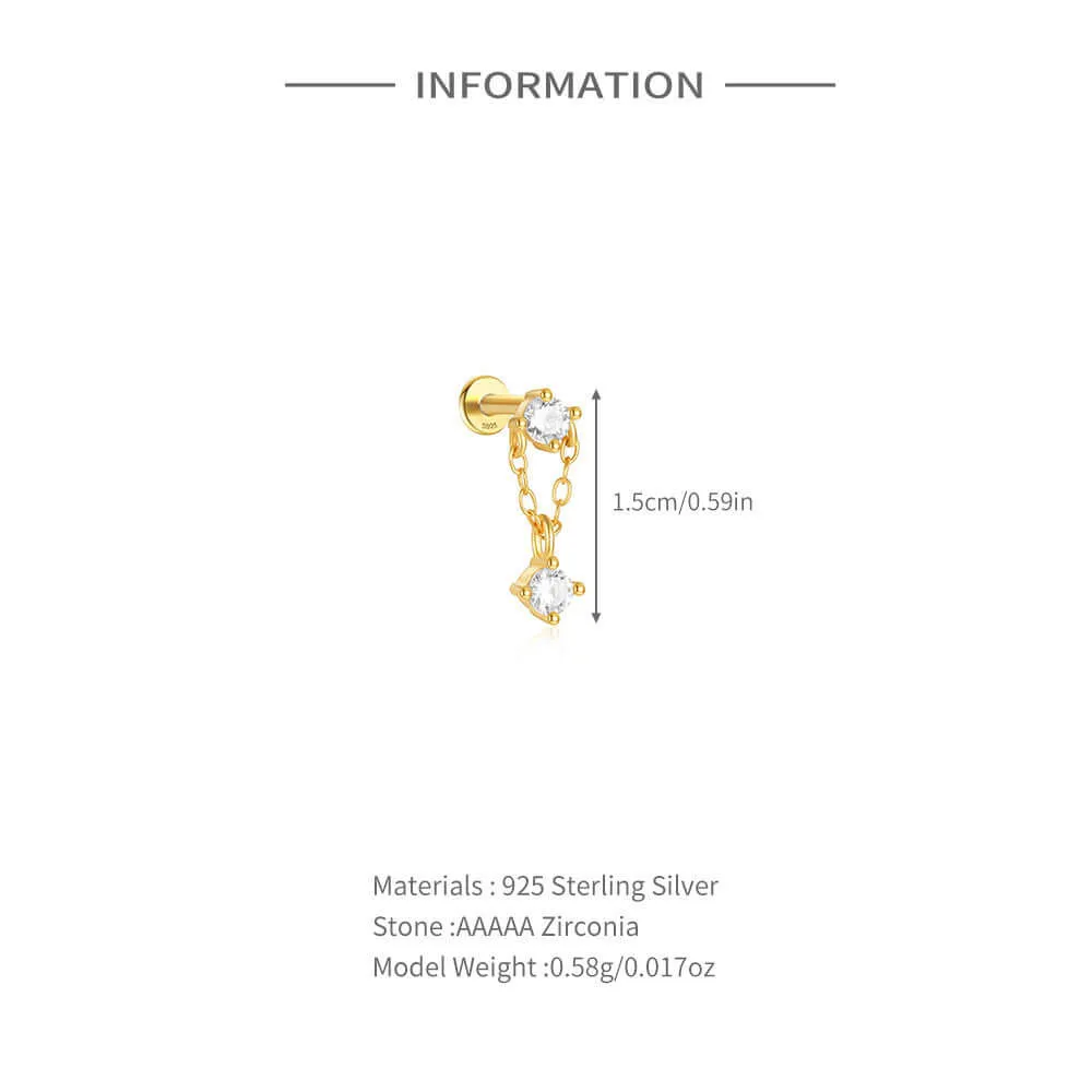 925 Silver Round CZ Diamond Pendant Flat Back Earrings