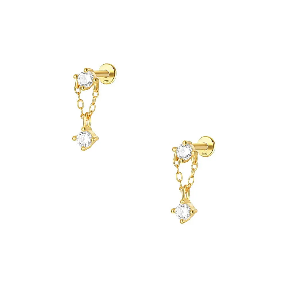 925 Silver Round CZ Diamond Pendant Flat Back Earrings