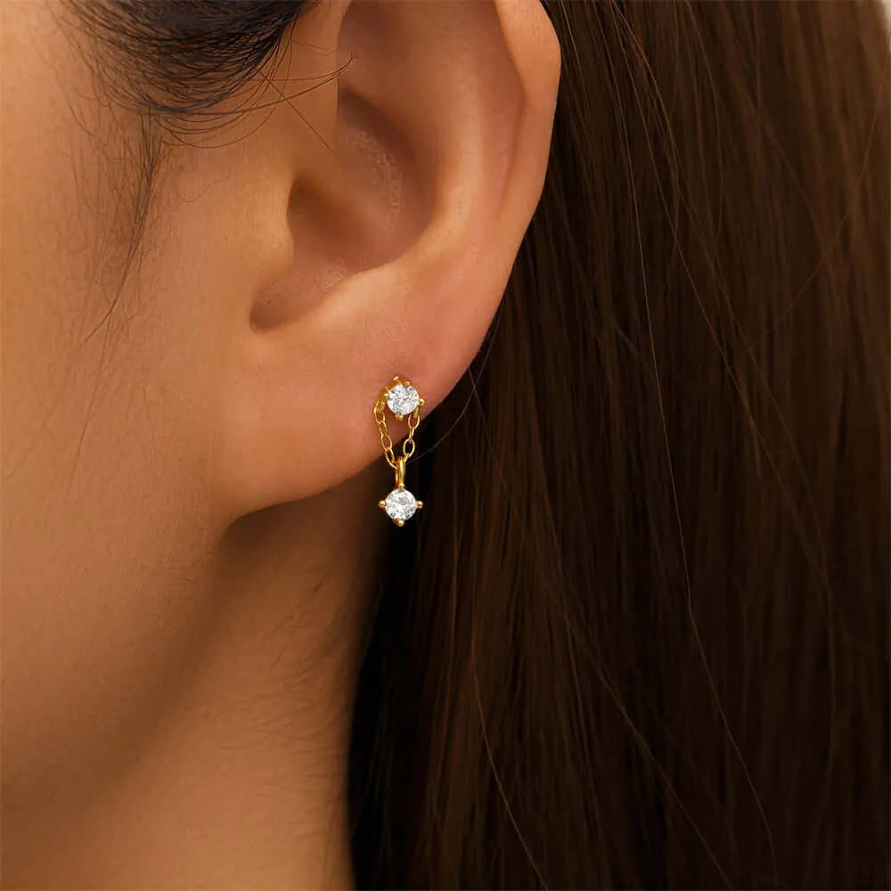 925 Silver Round CZ Diamond Pendant Flat Back Earrings