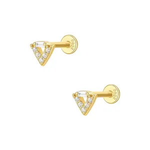 925 Silver Triangular CZ Diamond Flat Back Earrings