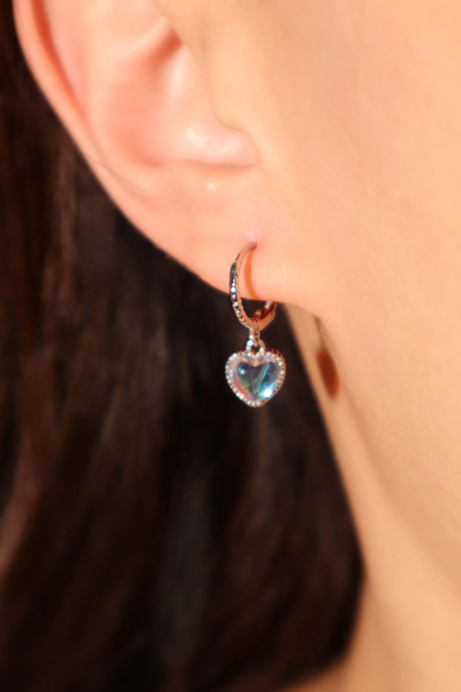 925 Sterling Silver Moonstone Heart Hoop Earrings
