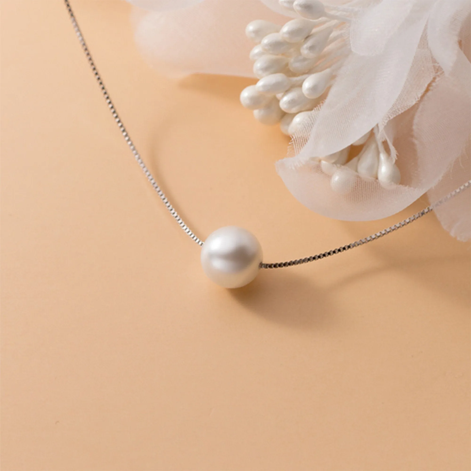 925 Sterling silver single 8mm mother shell pearl drilled through necklace pendant