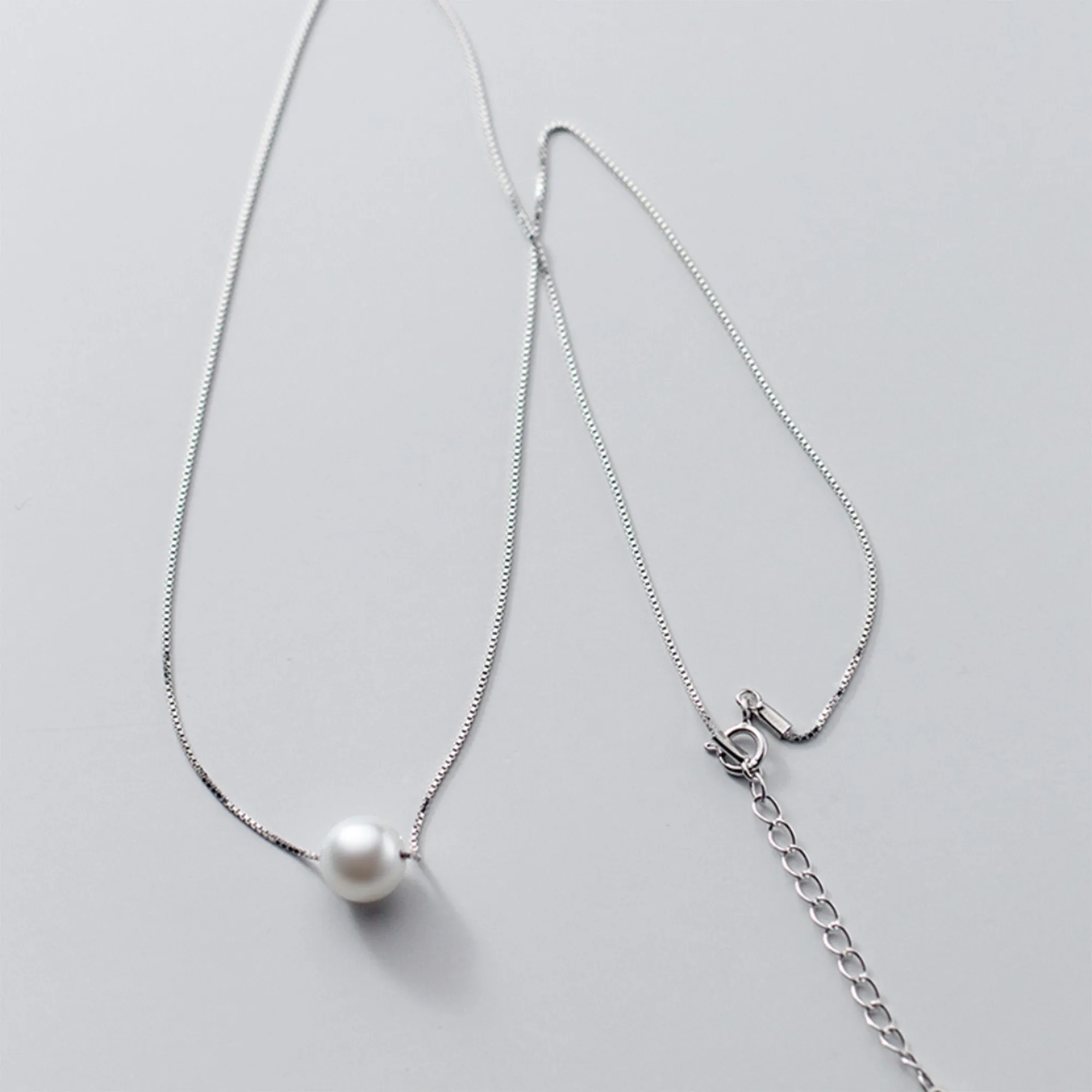 925 Sterling silver single 8mm mother shell pearl drilled through necklace pendant