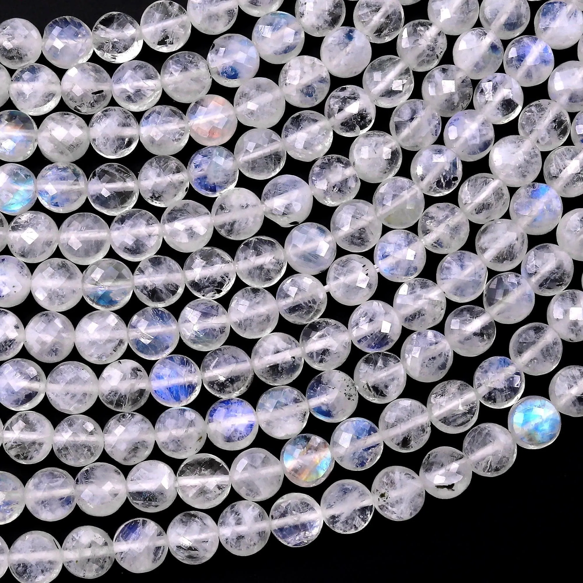 AA Faceted 4mm Rainbow Moonstone Coin Beads Dazzling Gemstone 15.5" Strand