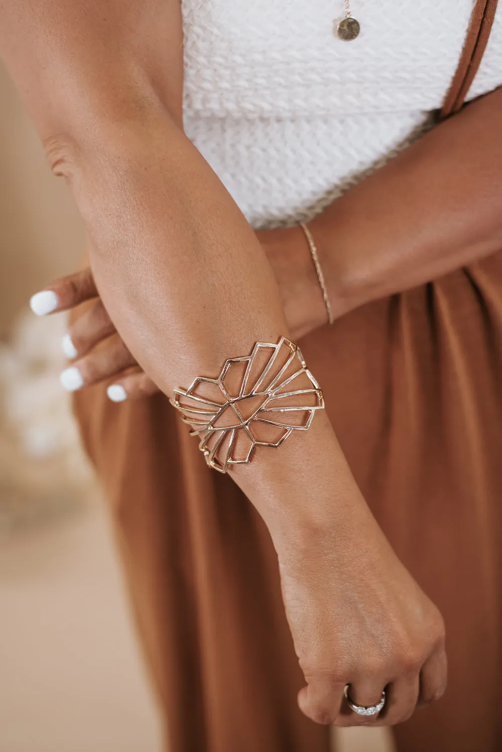 Abstract Metal Cuff Bracelet, Gold
