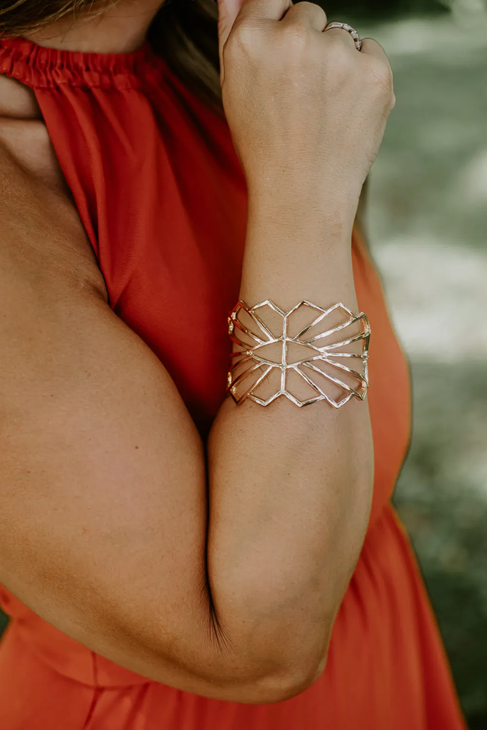 Abstract Metal Cuff Bracelet, Gold