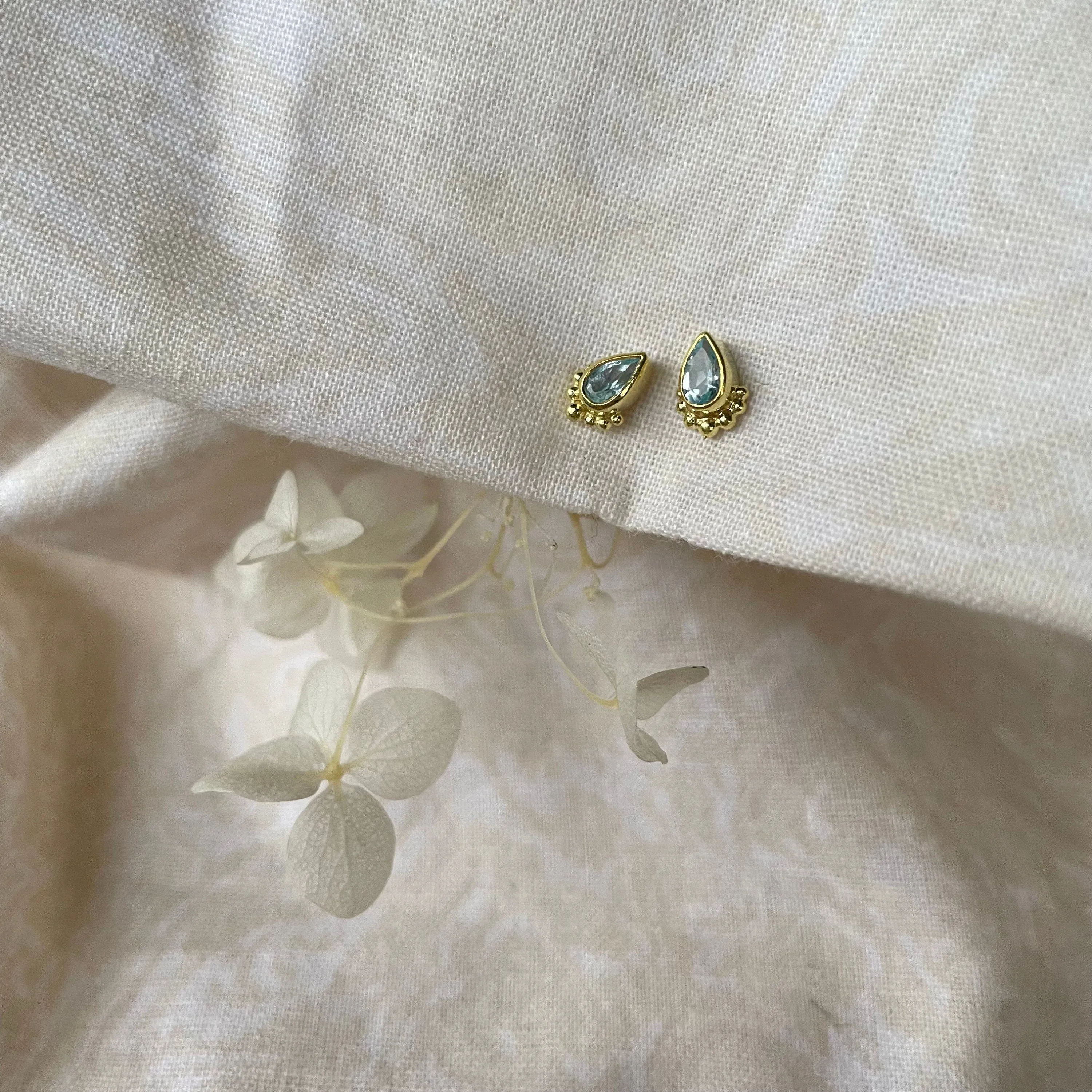 Amaya Gold Blue Topaz Studs