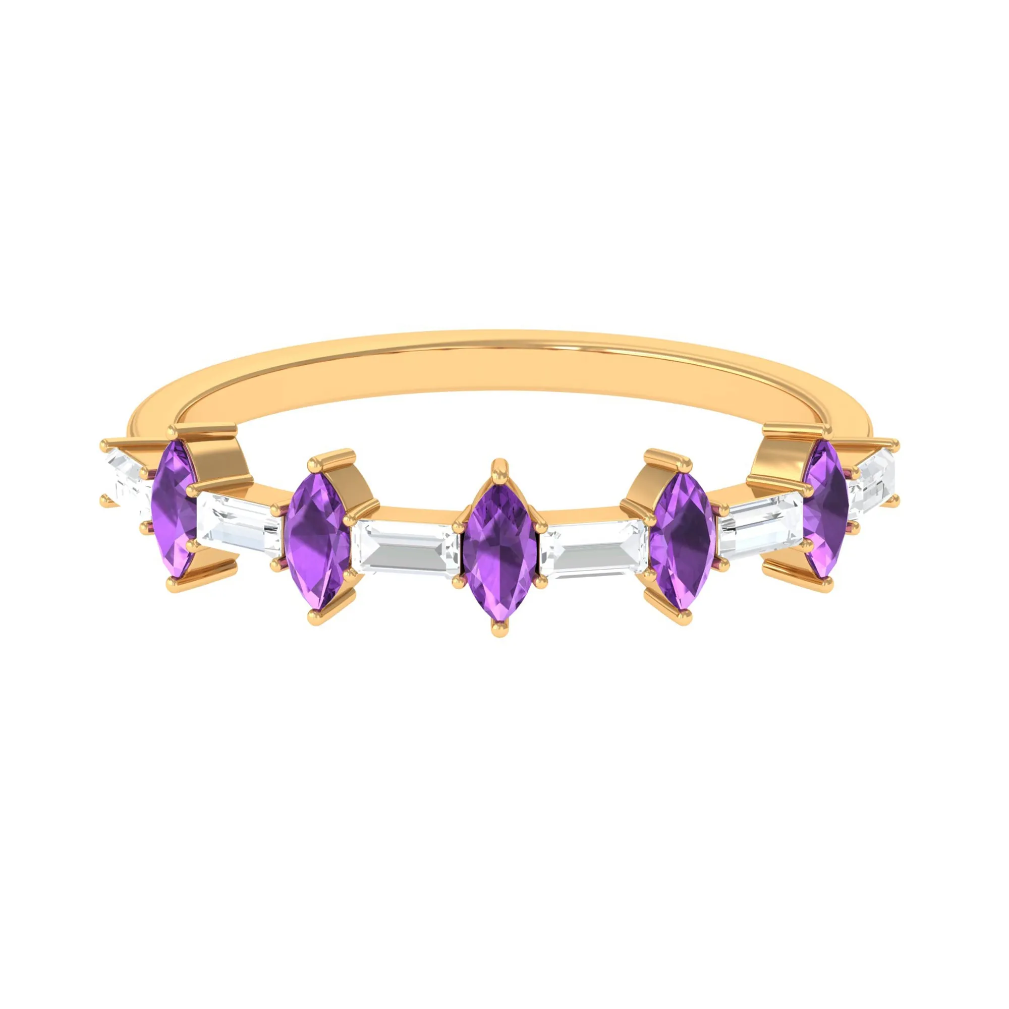 Amethyst and Diamond Alternate Half Eternity Ring