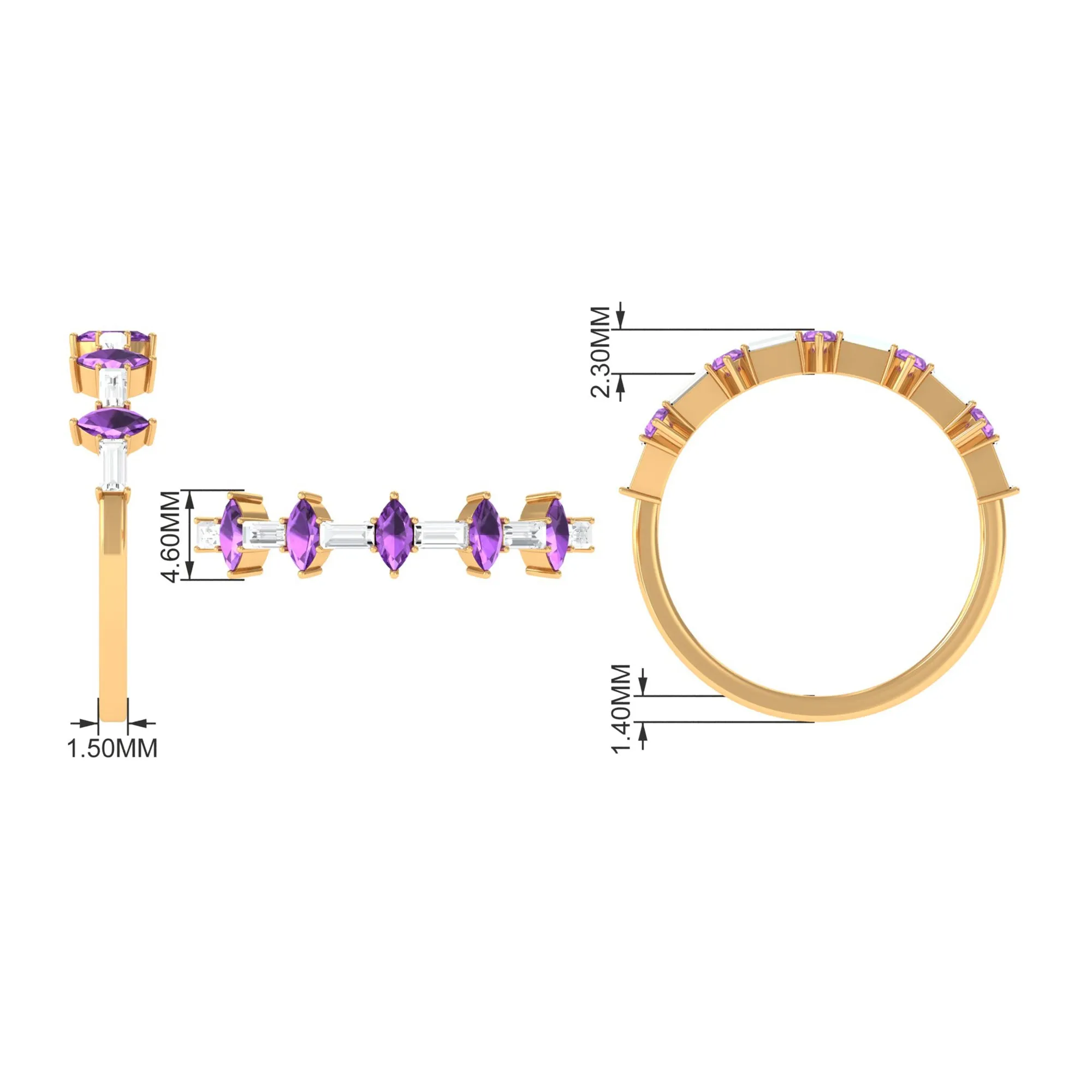 Amethyst and Diamond Alternate Half Eternity Ring