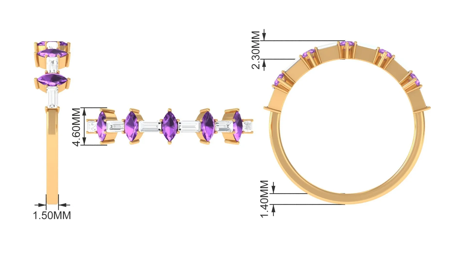 Amethyst and Diamond Alternate Half Eternity Ring