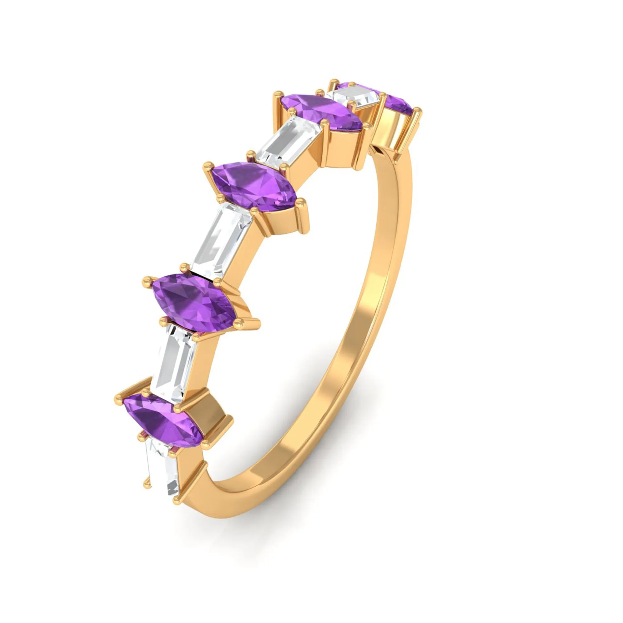 Amethyst and Diamond Alternate Half Eternity Ring