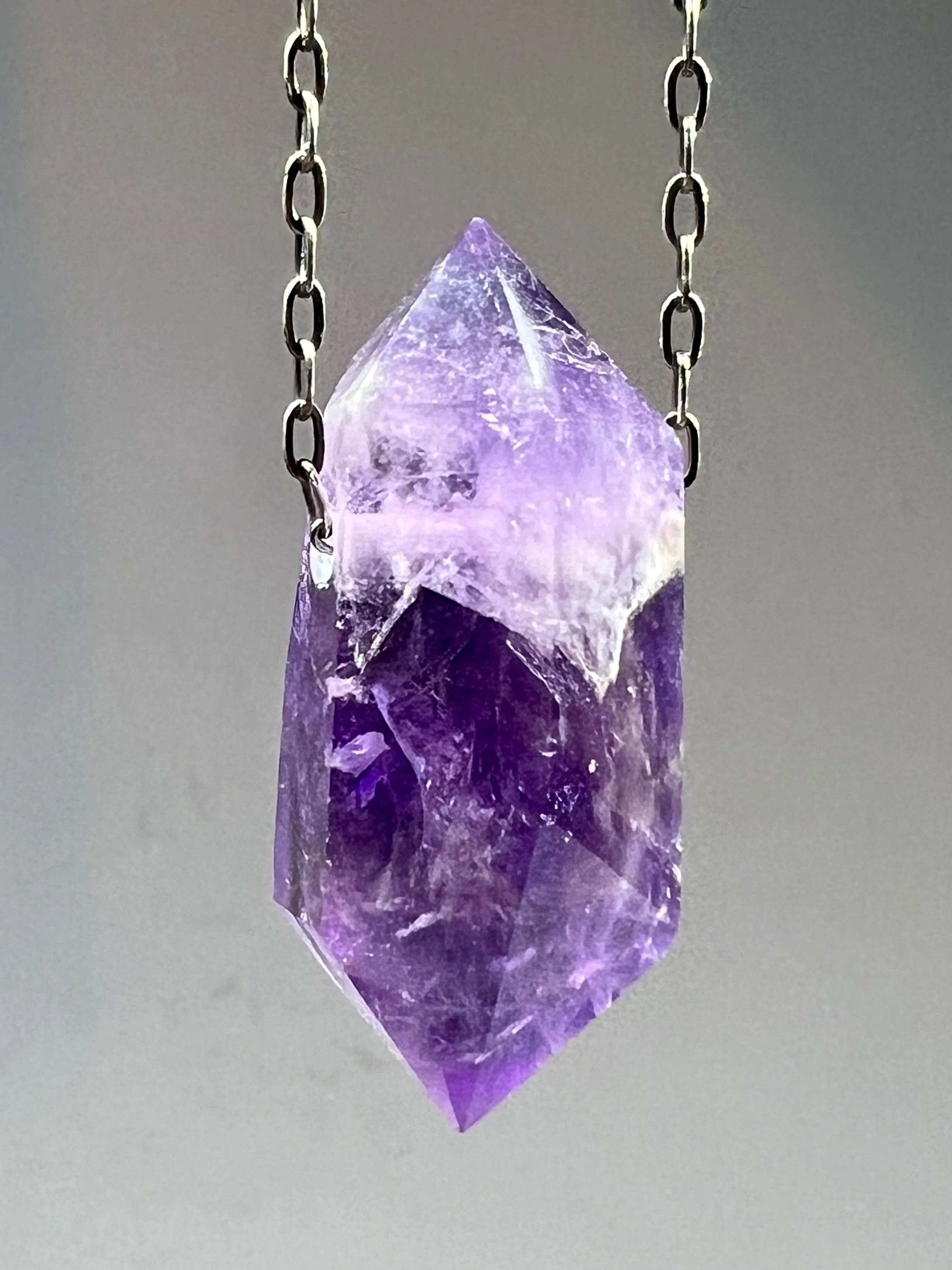 Amethyst Crystal Necklace with Chevron pattern