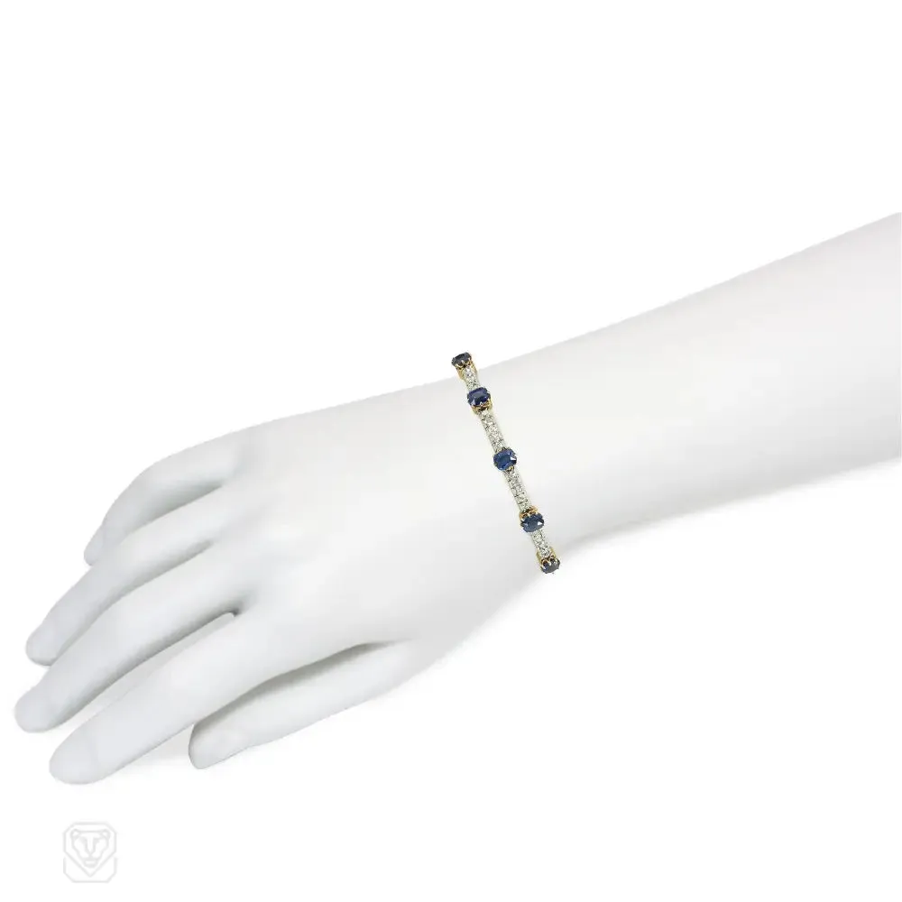 Antique sapphire and diamond banded bangle