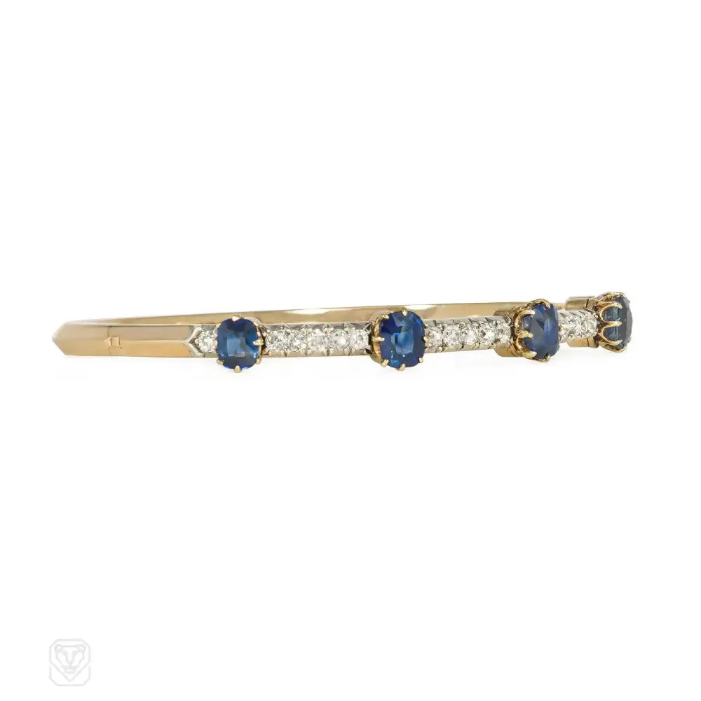 Antique sapphire and diamond banded bangle