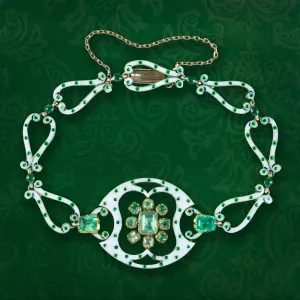 Antique Victorian Emerald Polka Dot Enamel Bracelet 18ct Gold With Box