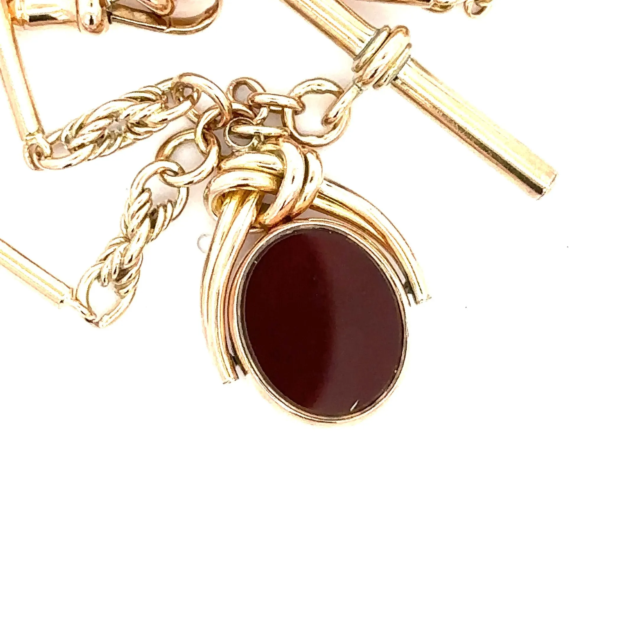 Antique/Vintage Yellow Gold Chain with Bloodstone & Carnelian Spinner Pendant