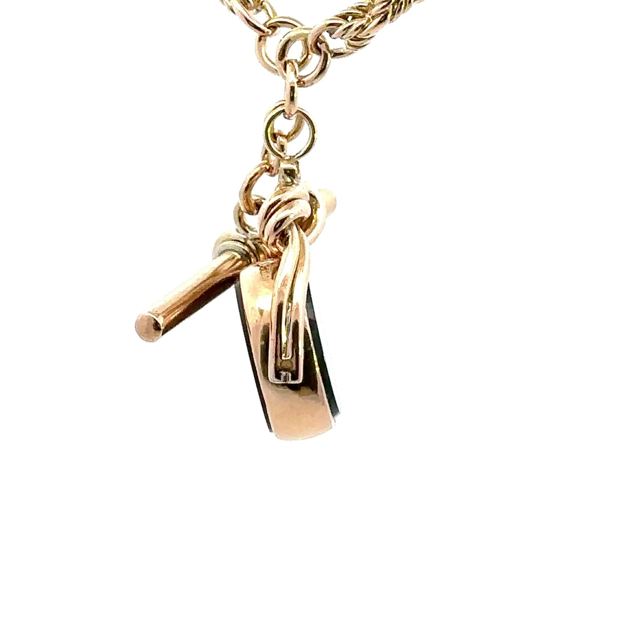 Antique/Vintage Yellow Gold Chain with Bloodstone & Carnelian Spinner Pendant