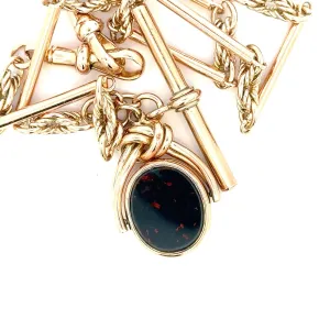 Antique/Vintage Yellow Gold Chain with Bloodstone & Carnelian Spinner Pendant