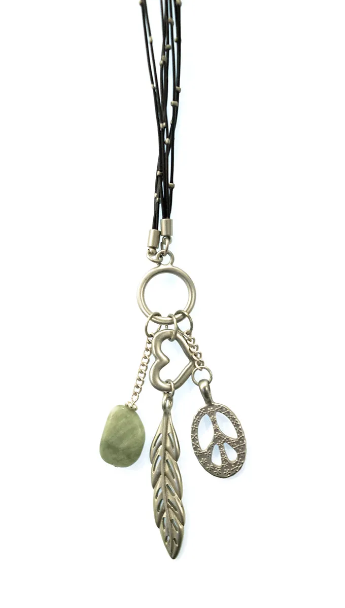 Apparel Addiction Jewelry Peace Love and Gemstone Gold Necklace