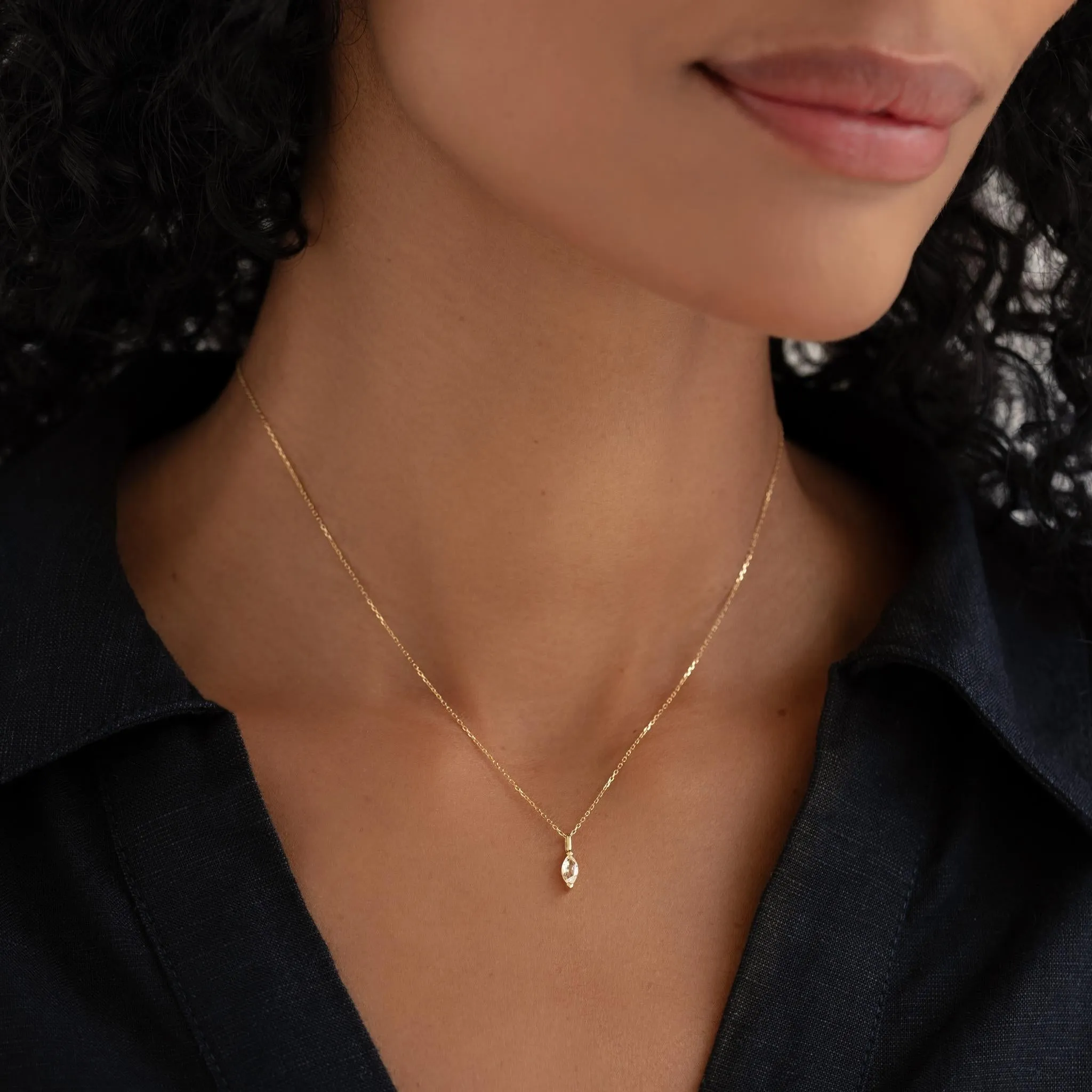 April Birthstone Pendant 14k Gold - White Topaz