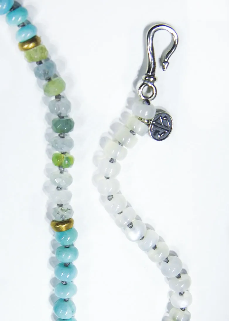Aquamarine, Moonstone and Peruvian Amazonite "Avalon" Surf Necklace