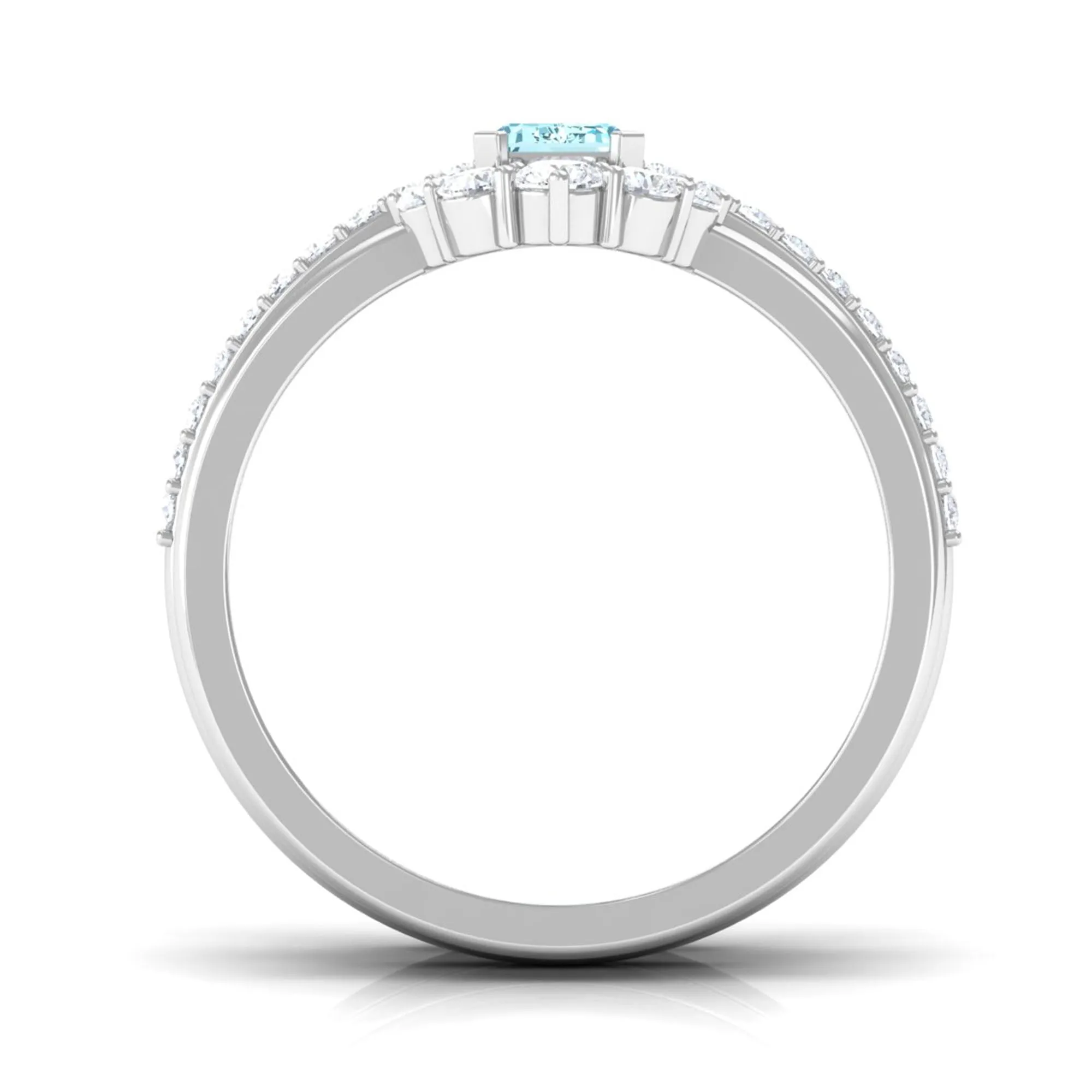 Aquamarine Solitaire Trio Ring Set with Diamond