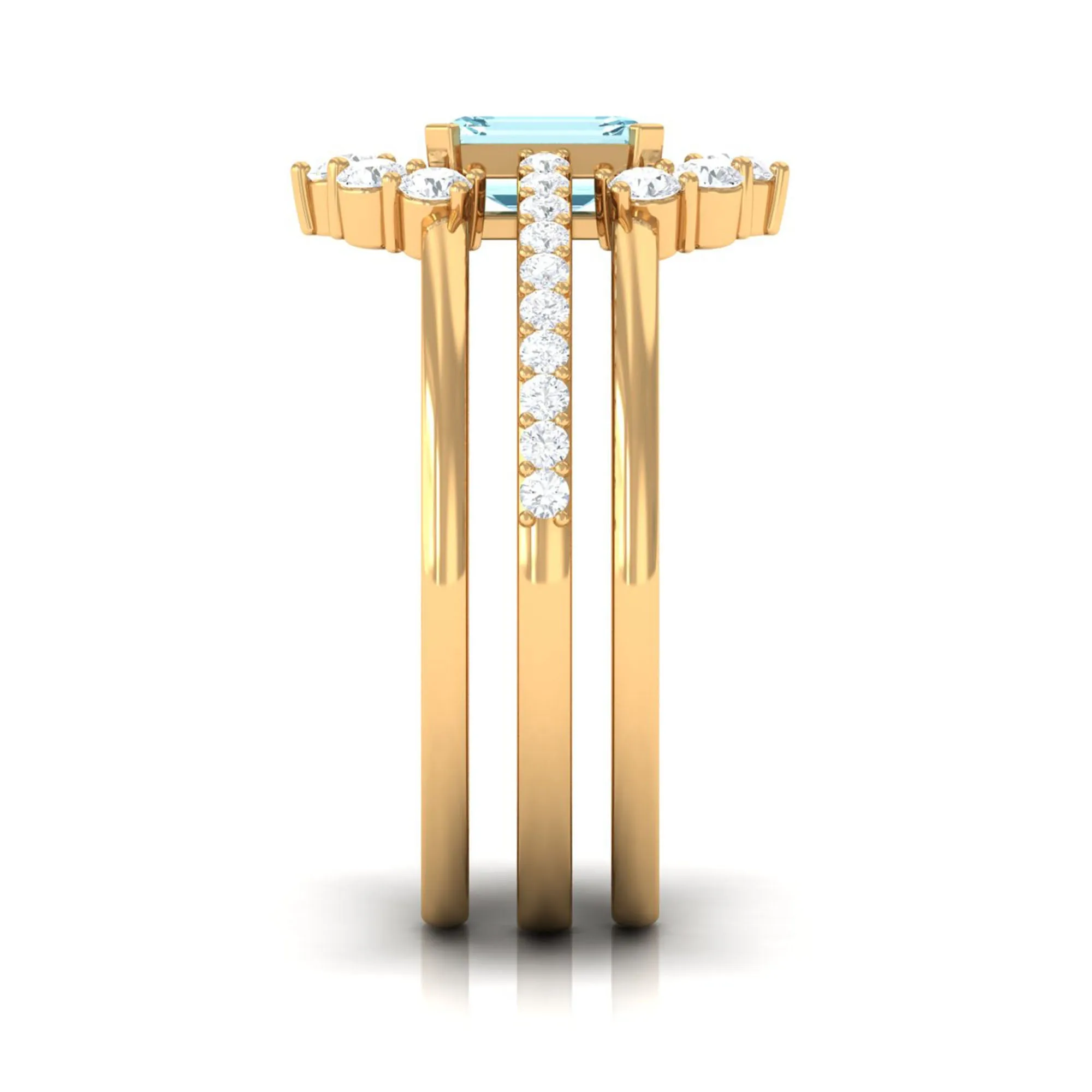 Aquamarine Solitaire Trio Ring Set with Diamond