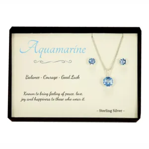 Aquamarine Sterling Silver Pendant Earrings Set