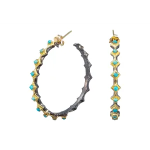 Armenta 18K Yellow Gold and Sterling Turquoise Hoop Earrings