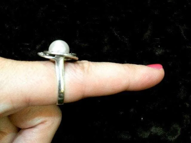 Art Deco Ring Silver Glass Pearl Marcasite