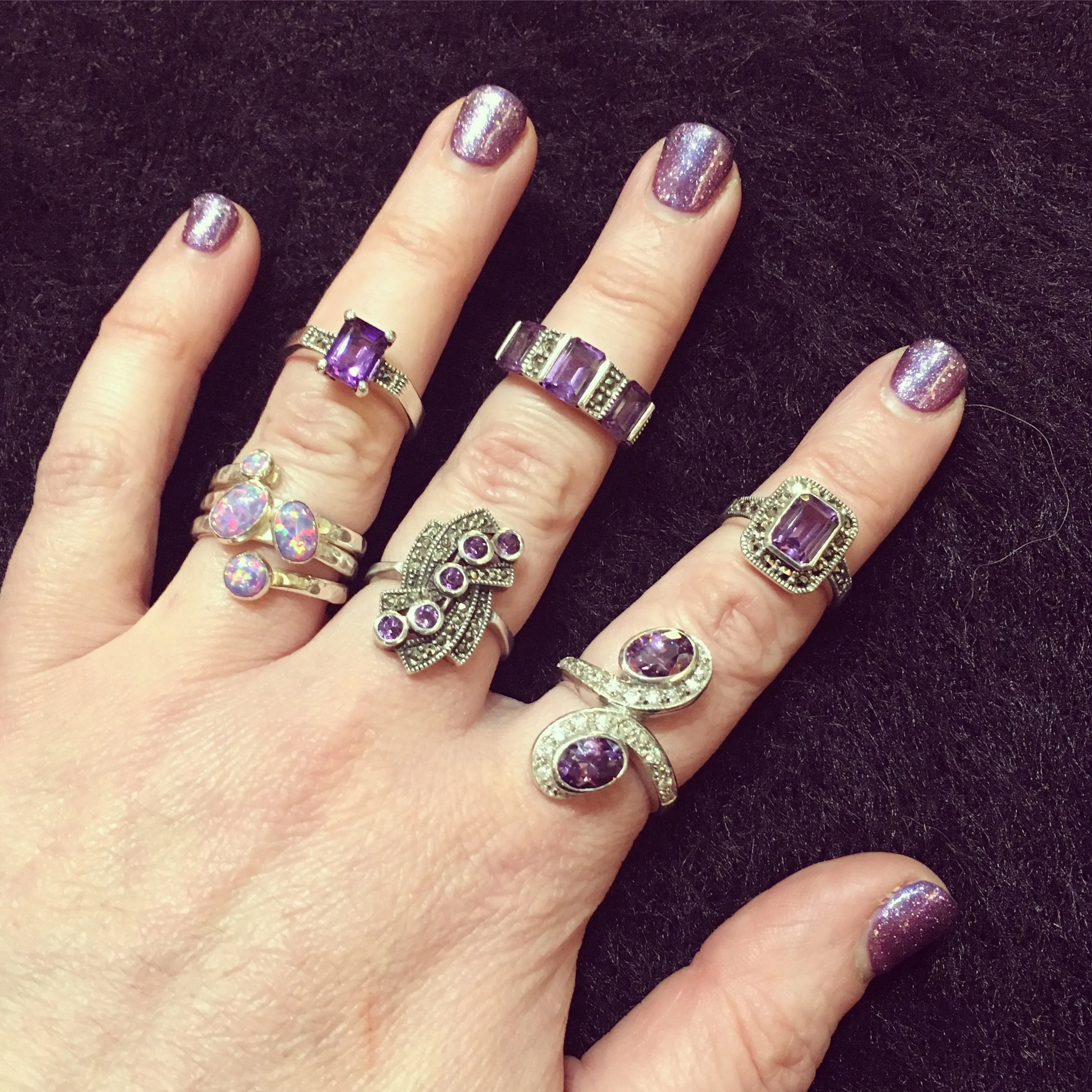Art Deco Ring Silver Purple Amethyst