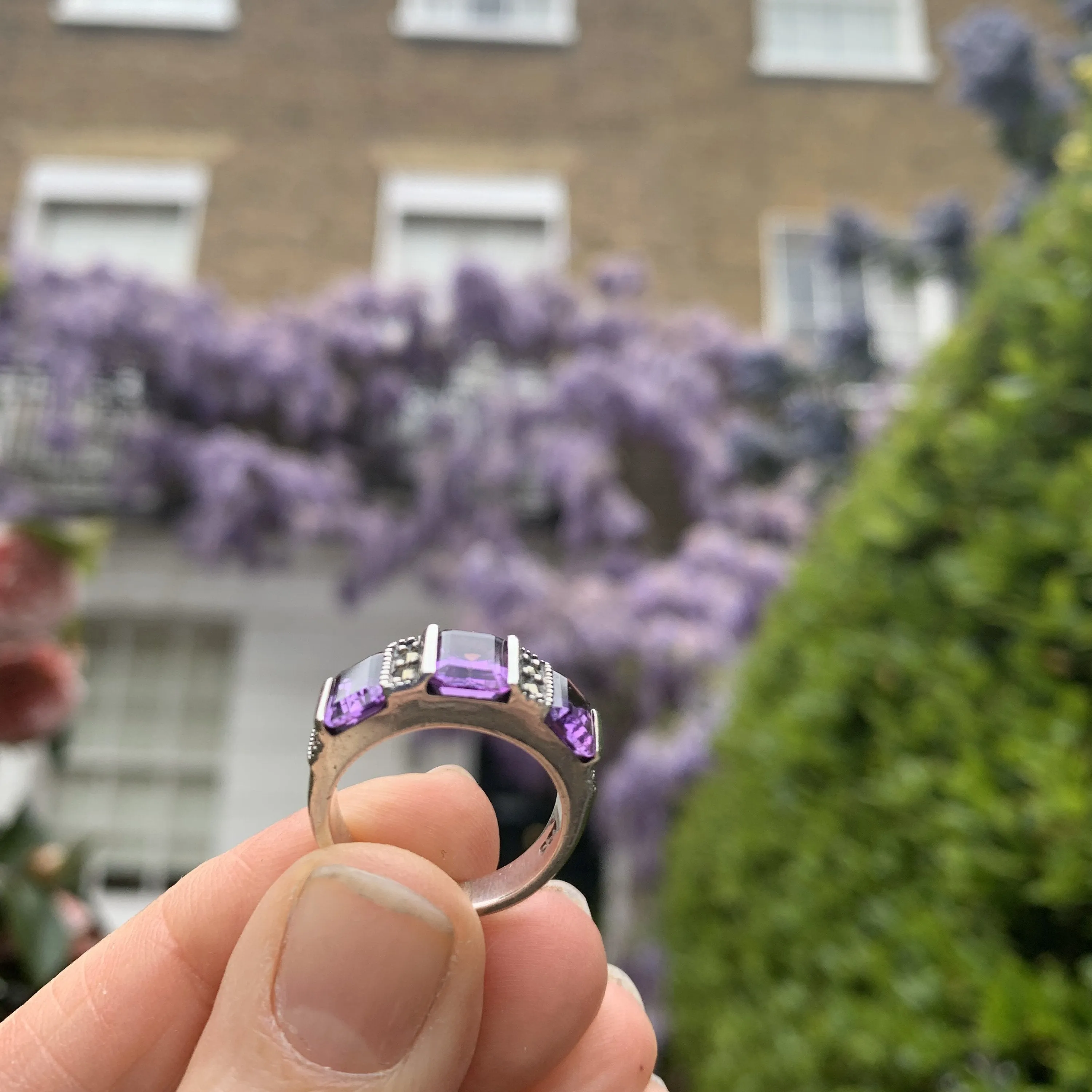Art Deco Ring Silver Purple Amethyst