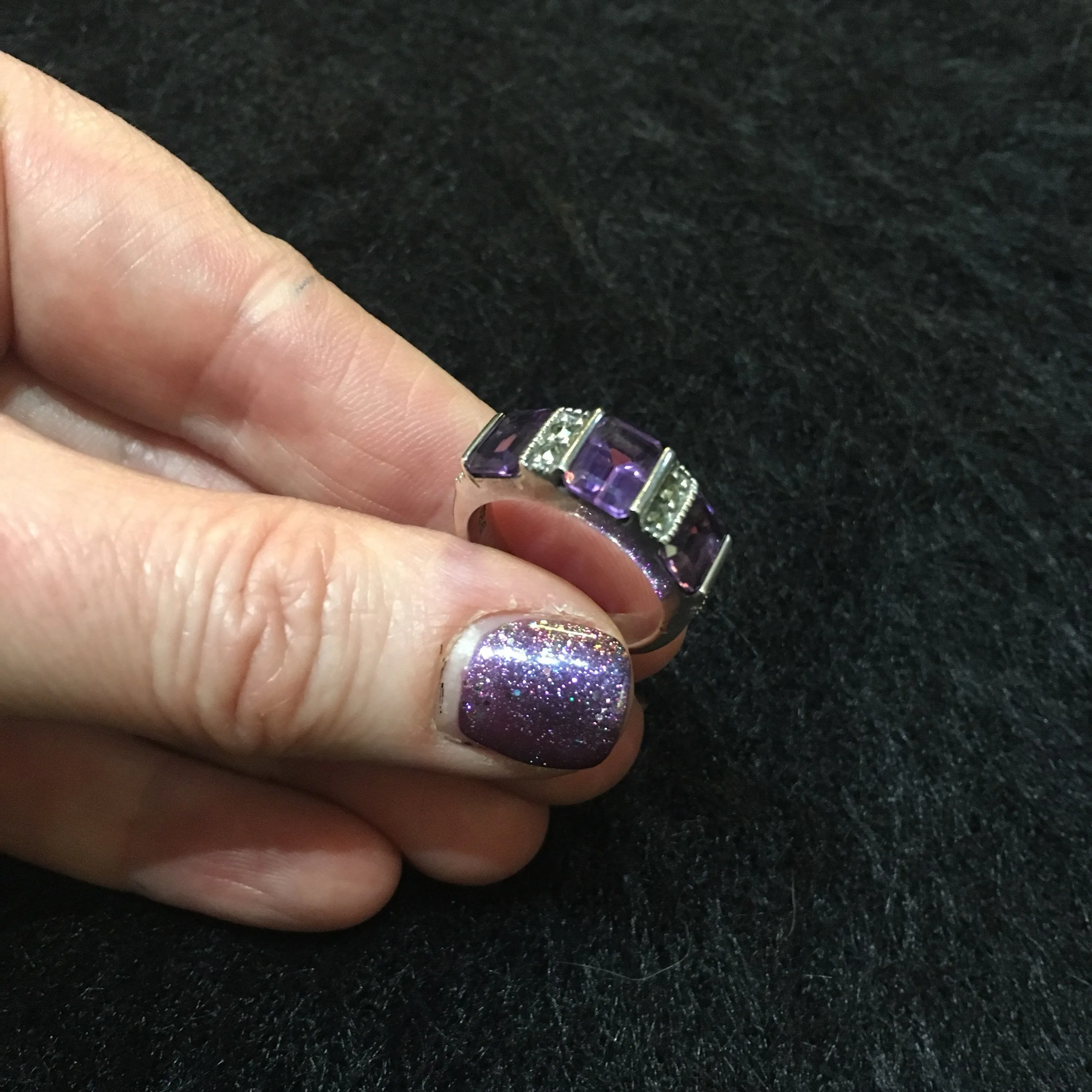 Art Deco Ring Silver Purple Amethyst