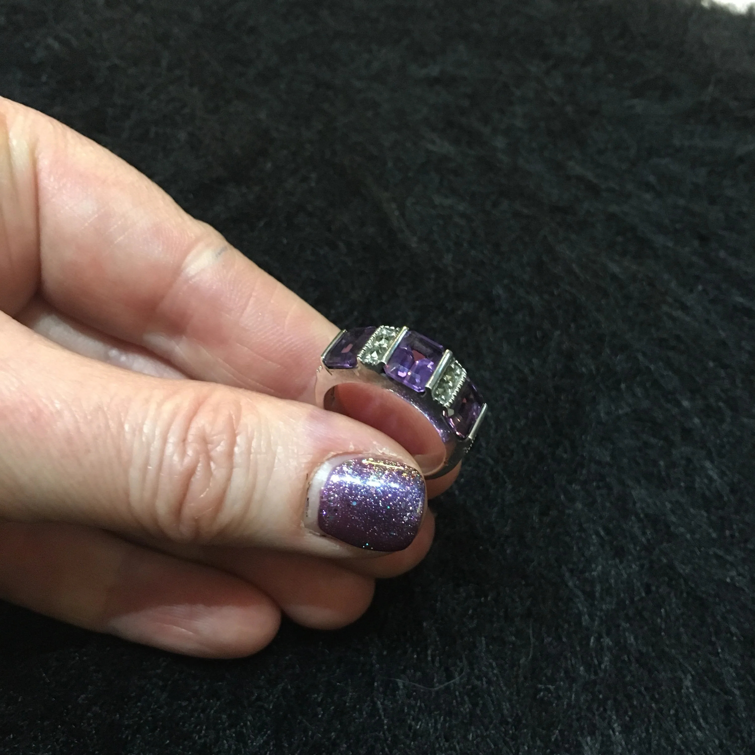 Art Deco Ring Silver Purple Amethyst