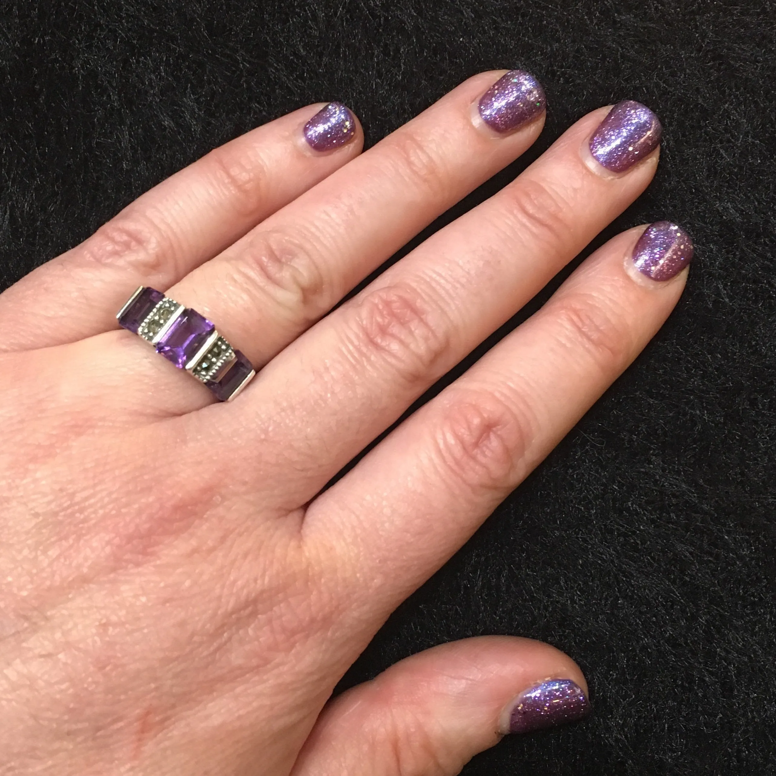 Art Deco Ring Silver Purple Amethyst