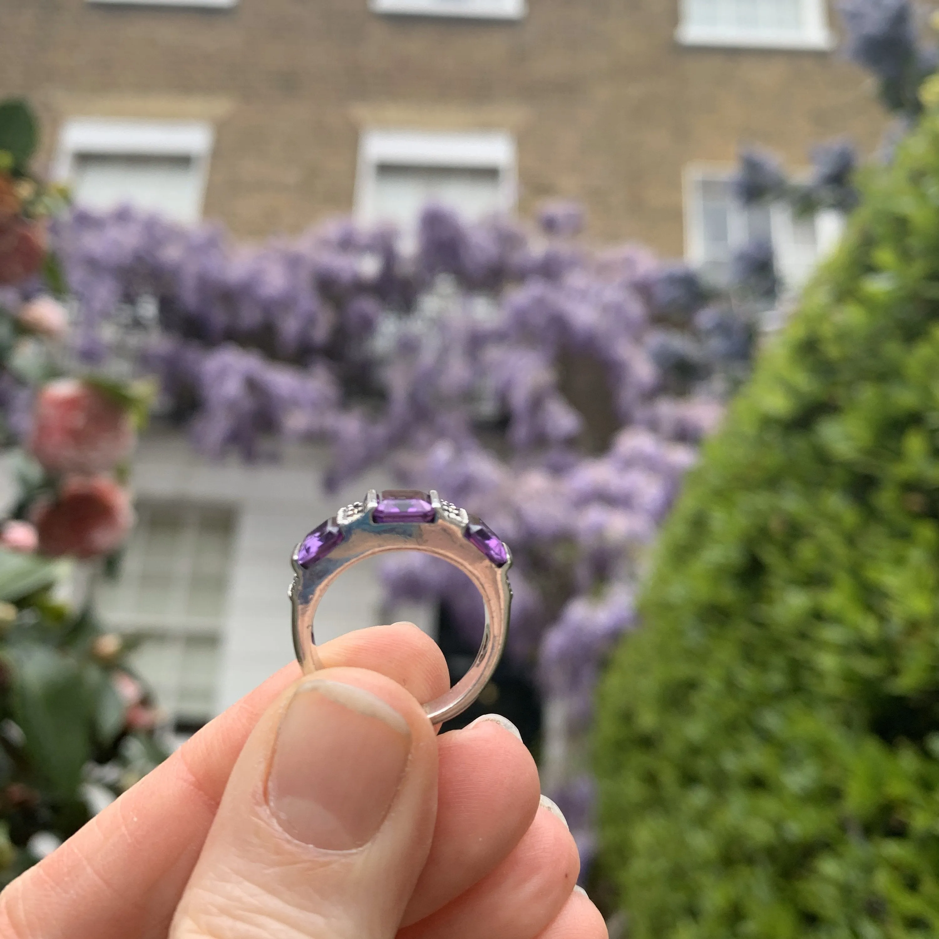 Art Deco Ring Silver Purple Amethyst