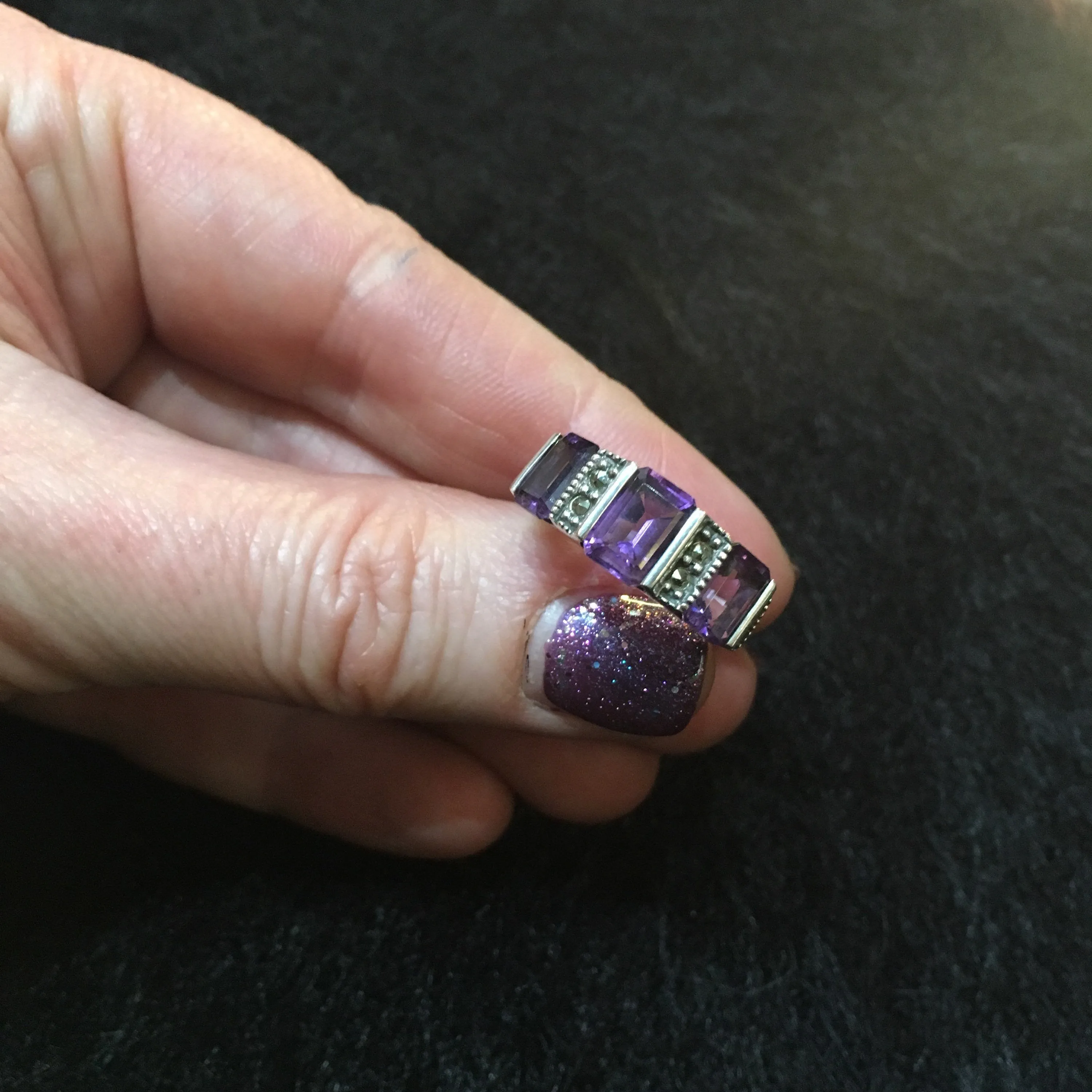 Art Deco Ring Silver Purple Amethyst