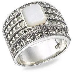 Art Deco Style Ring with Mother of pearl and square Marcasite
