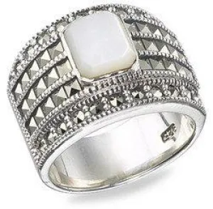 Art Deco Style Ring with Mother of pearl and square Marcasite