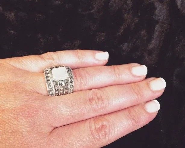 Art Deco Style Ring with Mother of pearl and square Marcasite