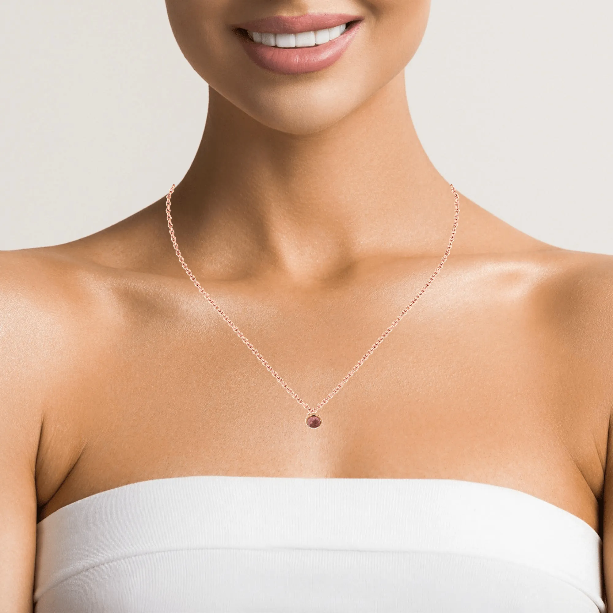 Baikalla 18K Rose Gold Round Pink Tourmaline Pendant Necklace