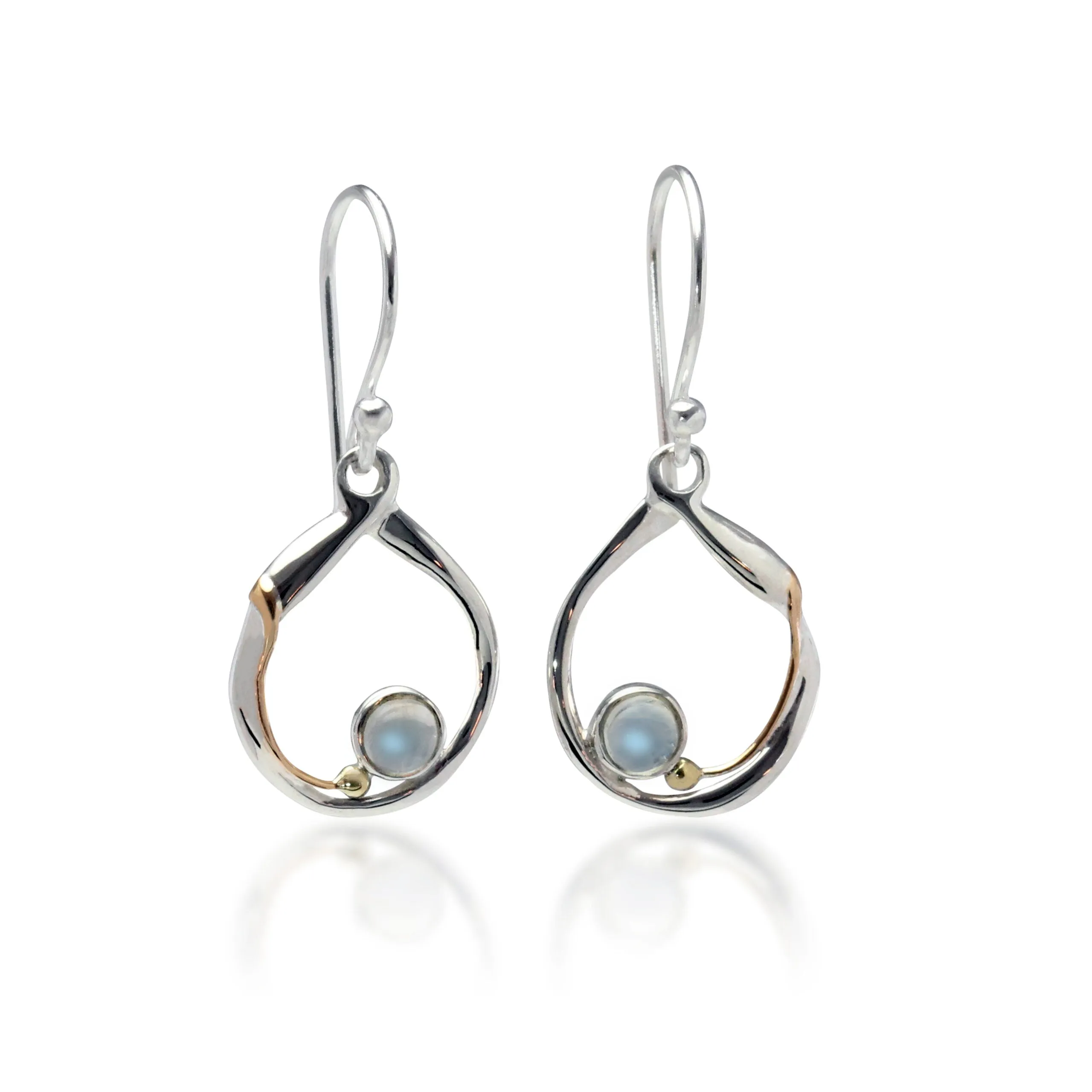 Banyan Rainbow Moonstone Circular Silver Earrings with Gold Detailing