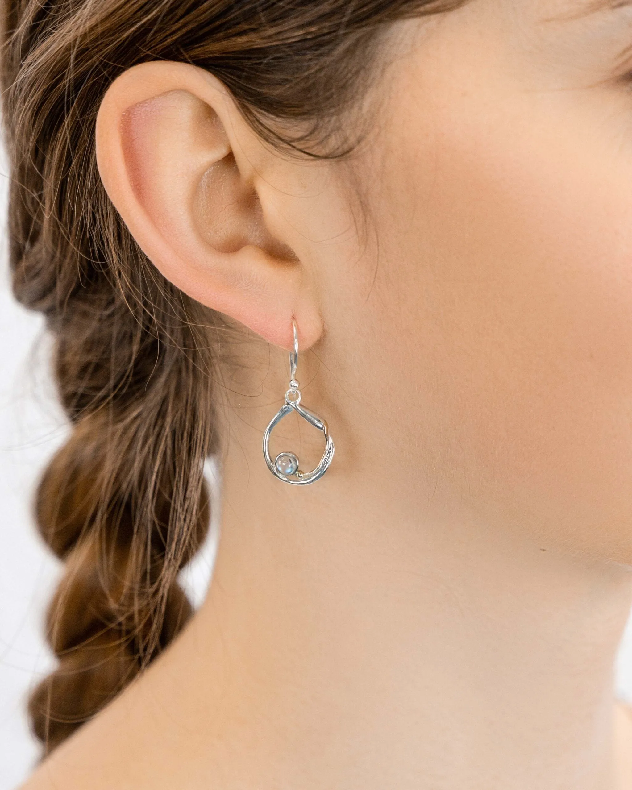Banyan Rainbow Moonstone Circular Silver Earrings with Gold Detailing