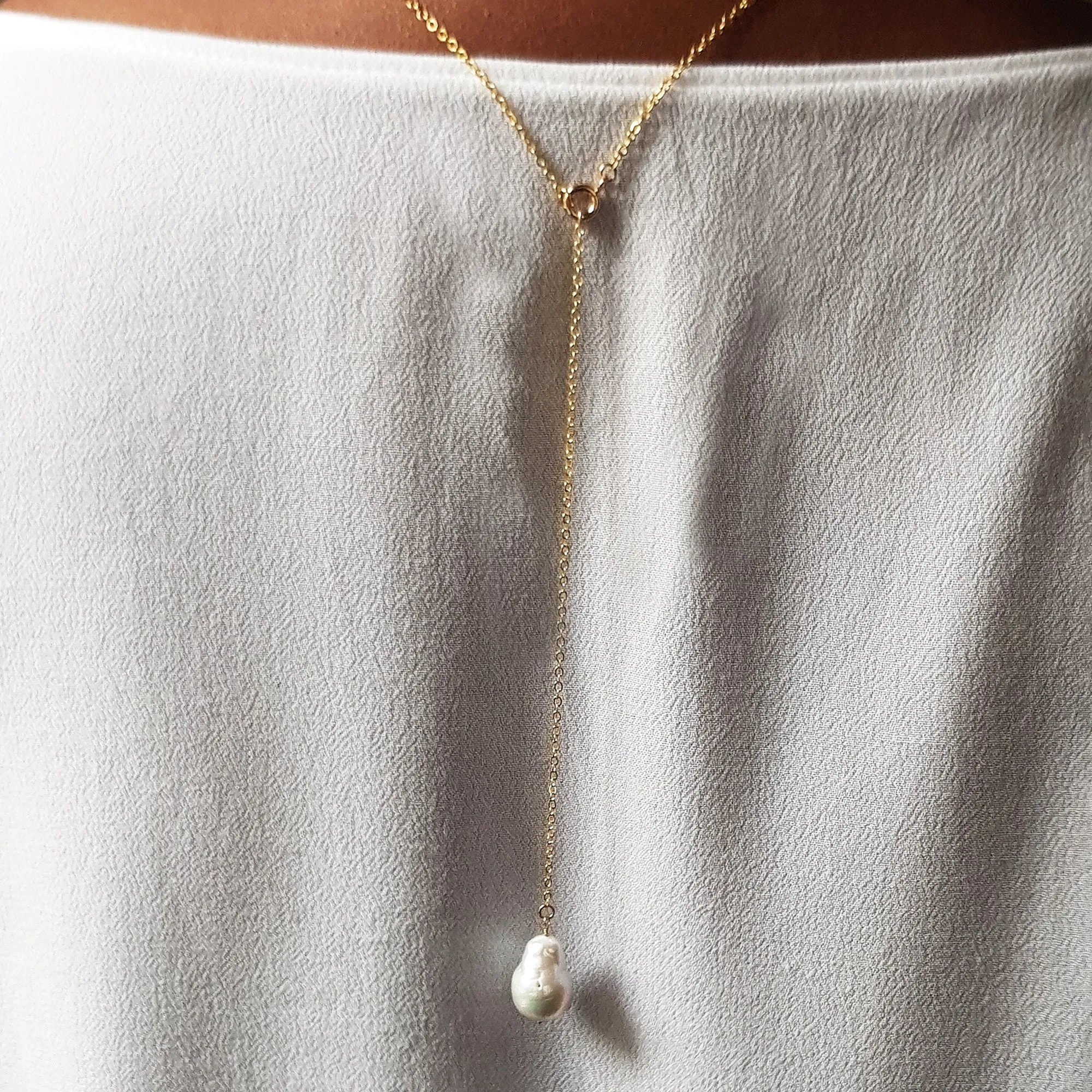 Baroque pearl back necklace wedding, natural pearl backdrop necklace