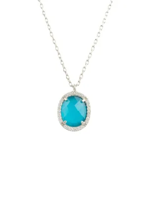 Beatrice Oval Gemstone Pendant Necklace Silver Dark Blue Chalcedony