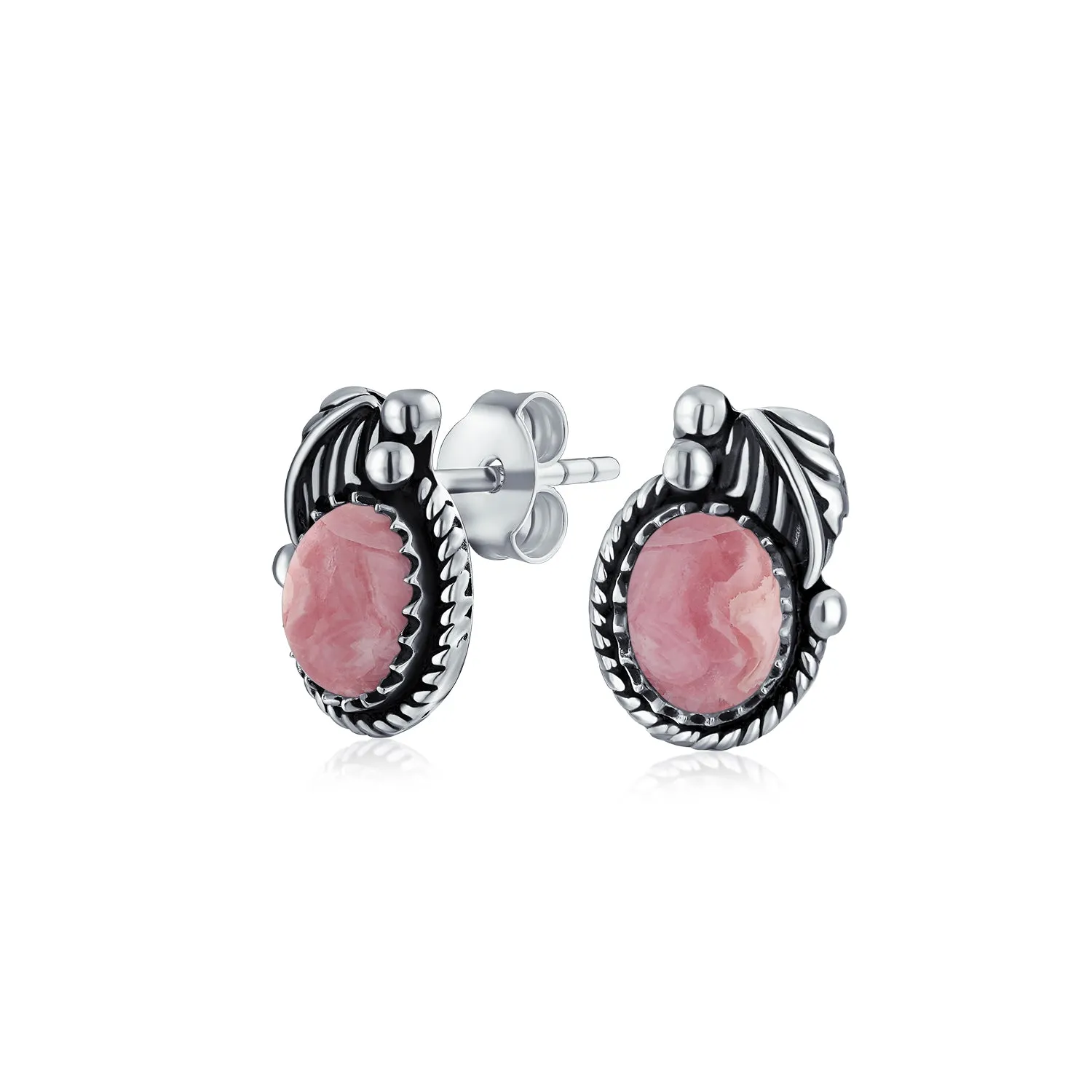 Bezel Moonstone Gemstone Ornate Round Stud Earrings Sterling Silver